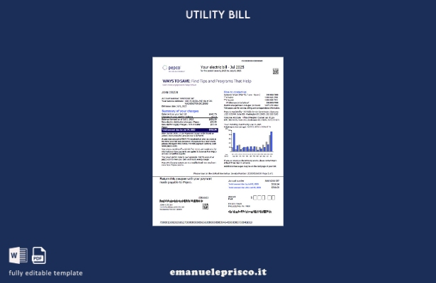 modello di versione della bolletta pubblica Pepco USA in stile verificato 1